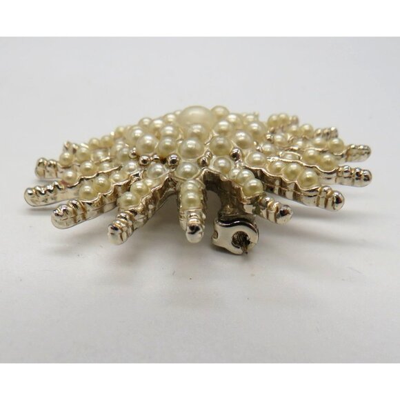 Vintage Starburst Brooch Graduated Imitation Pearls 2" Pin Gold Tone Flower - Picture 5 of 10